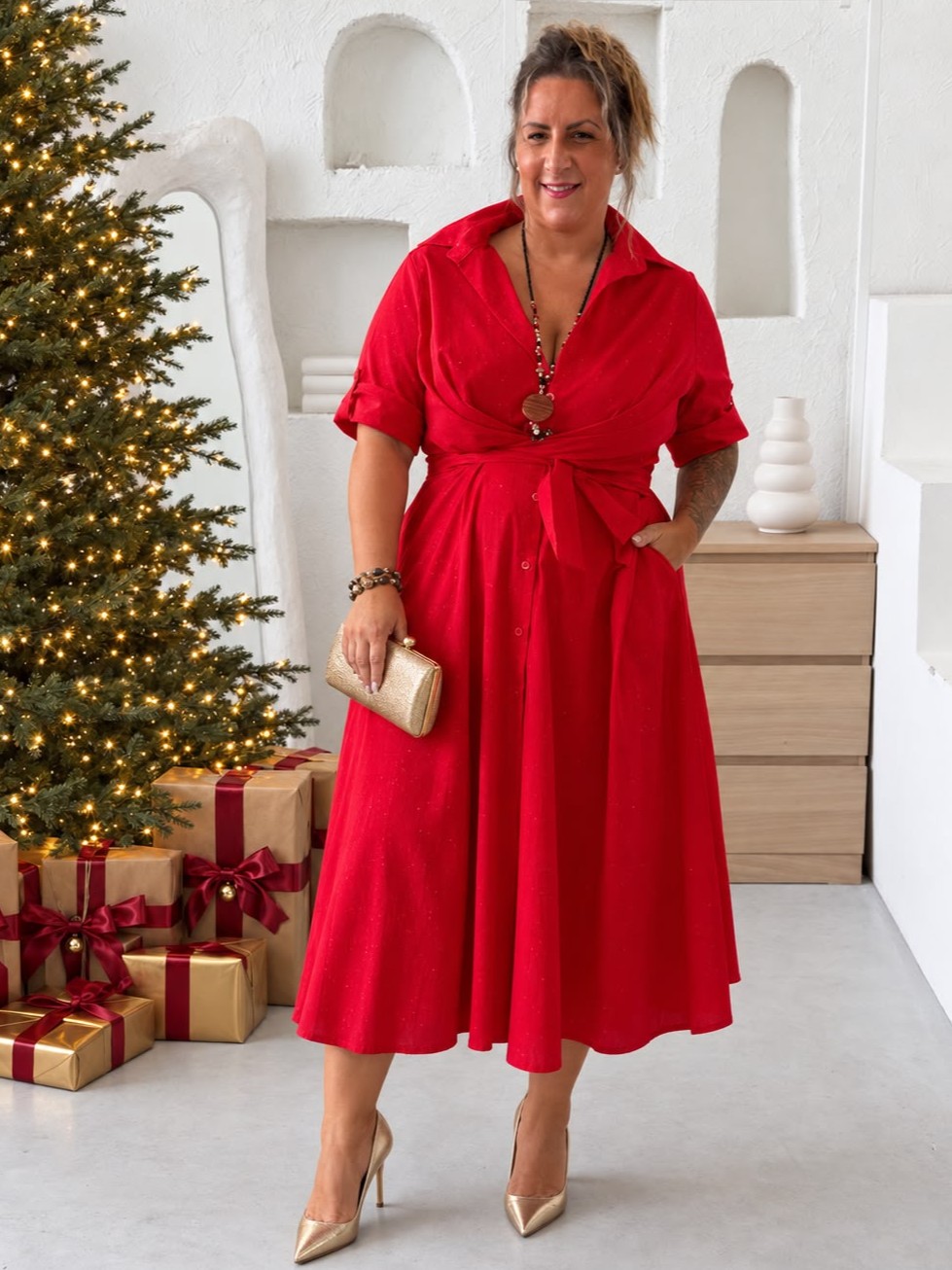 Zavinovací áčkové šaty Glitter Susan  do 3XL - červené