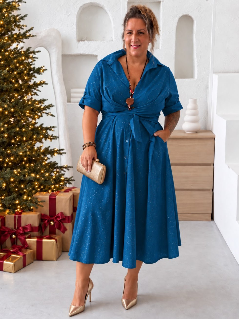 Zavinovací áčkové šaty Glitter Susan  do 3XL - petrolej