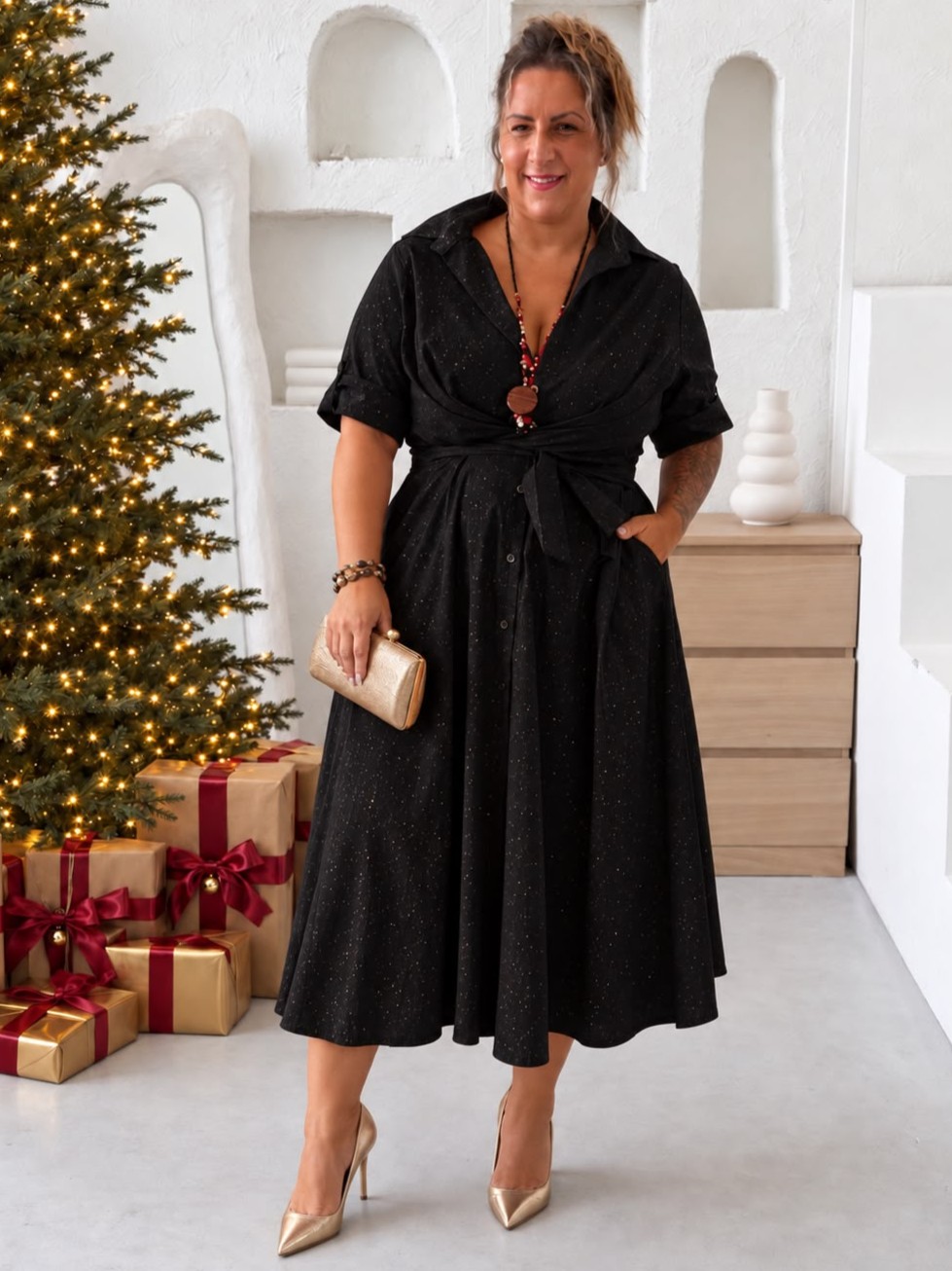 Zavinovací áčkové šaty Glitter Susan  do 3XL - černé