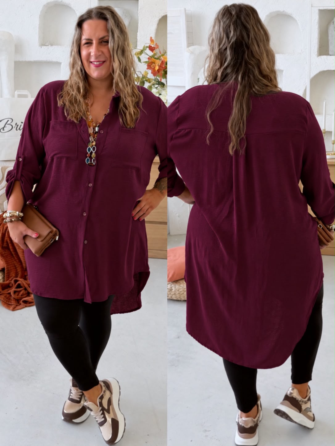 Lehounká oversize košile do 3XL velikosti nemačkavá - bordó