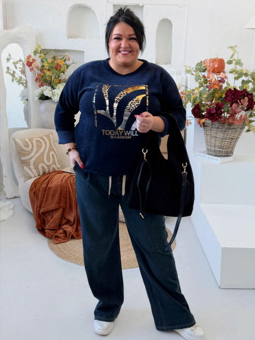 Mikina vzhledu manšestru - měkoučká - Goldie do 3XL - tmavě modrá