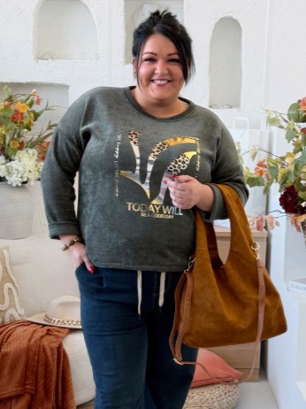 Mikina vzhledu manšestru - měkoučká - Goldie do 3XL - khaki