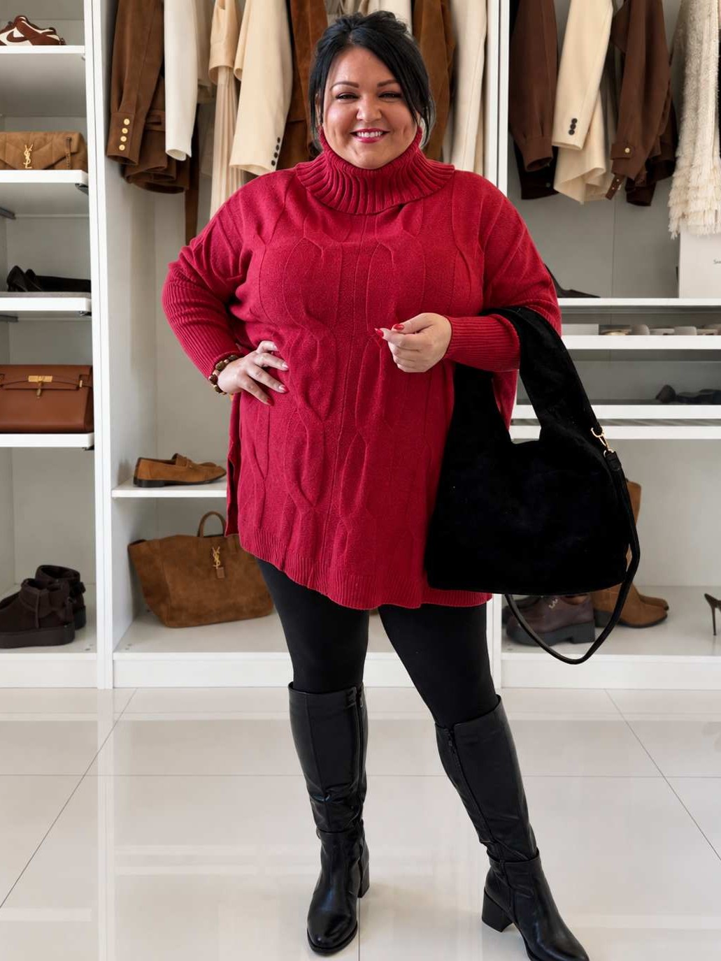 Oversize rolák Sofie do 4XL - tmavší červená