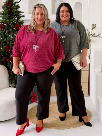 Třpytivá halenka Star do 4XL - červená bordo