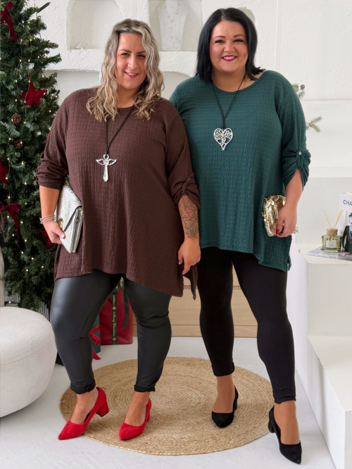 Mačkaná halenka Comfy do 4XL - čokoláda