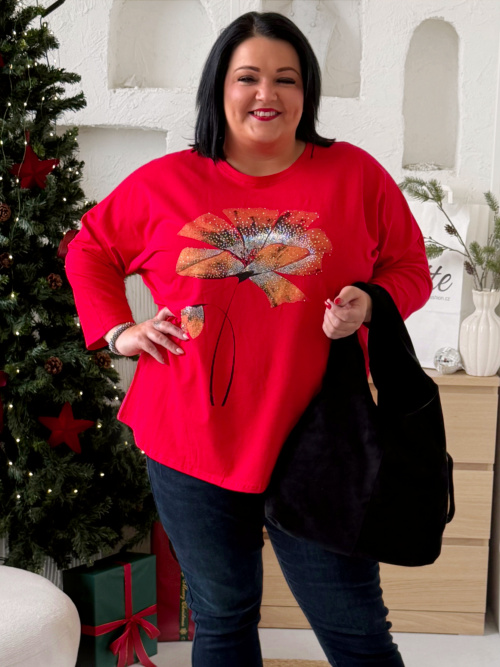 Oversize tričko Květina Ellie do 4XL - červené