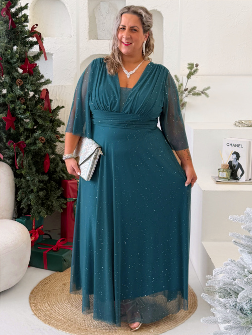 Plesové společenské šaty Isabell do 4XL - petrolej