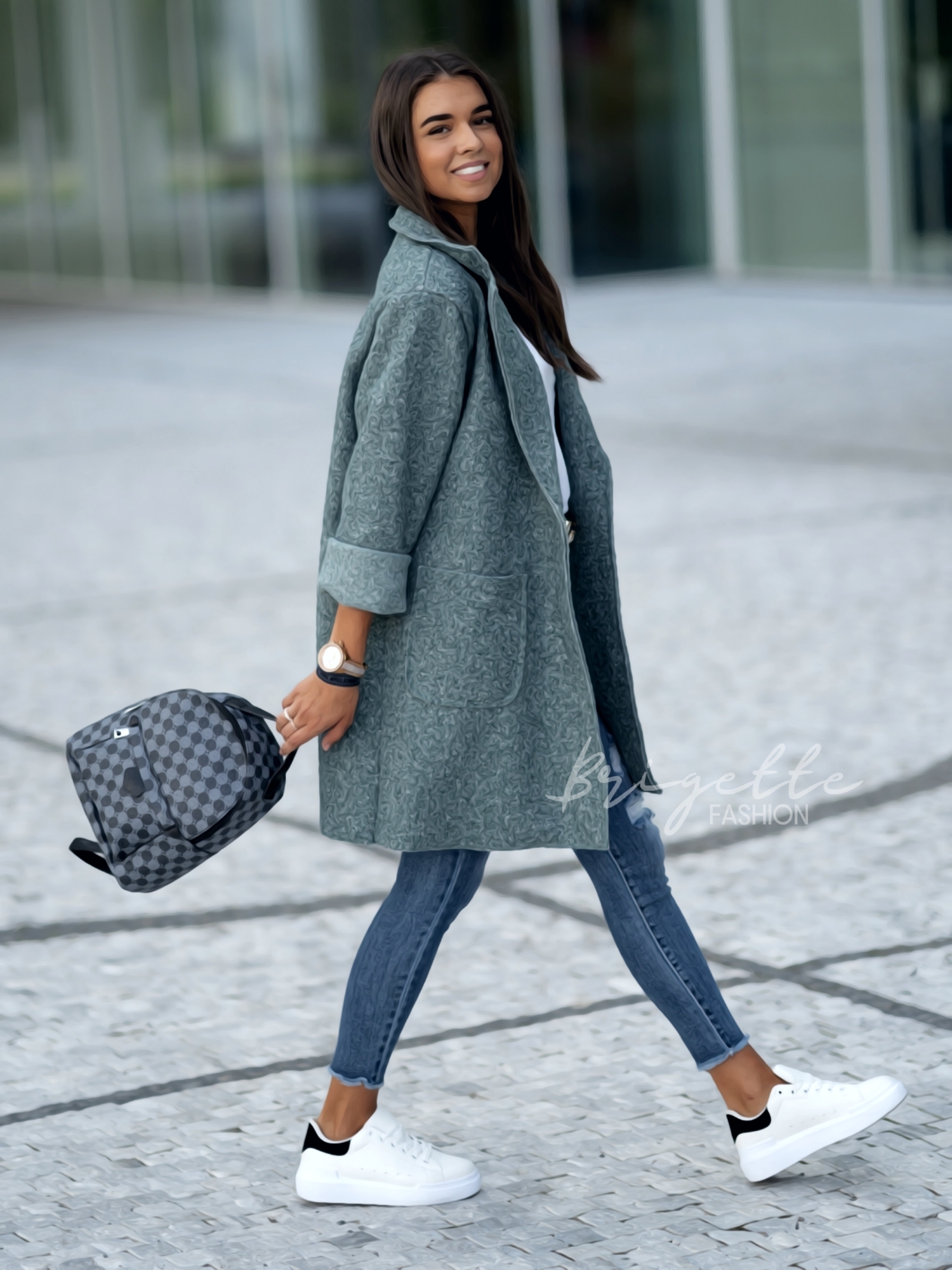 Kabát Glam Oversize zelenkavý