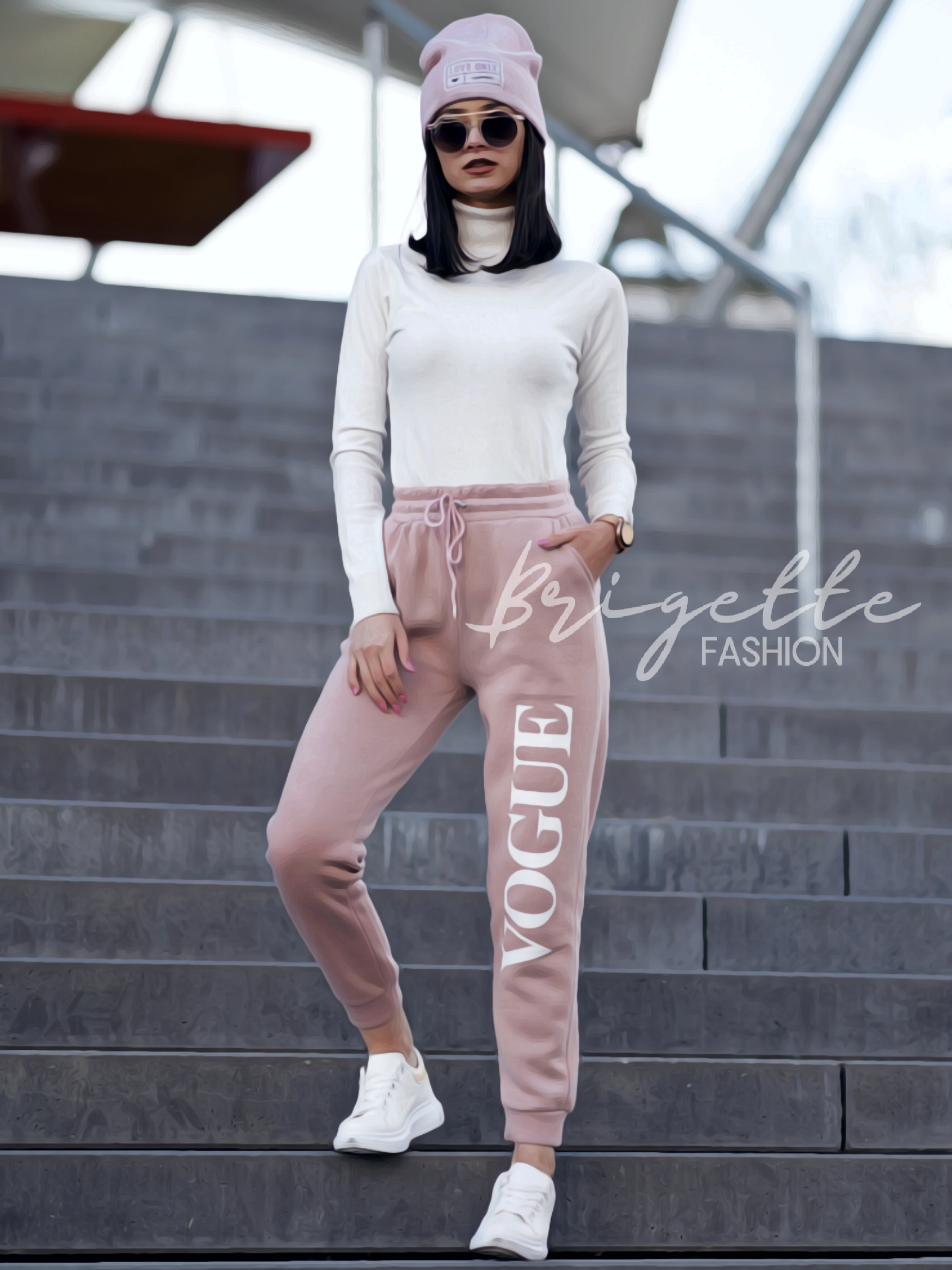 Vyteplené tepláky Vogue růžové
