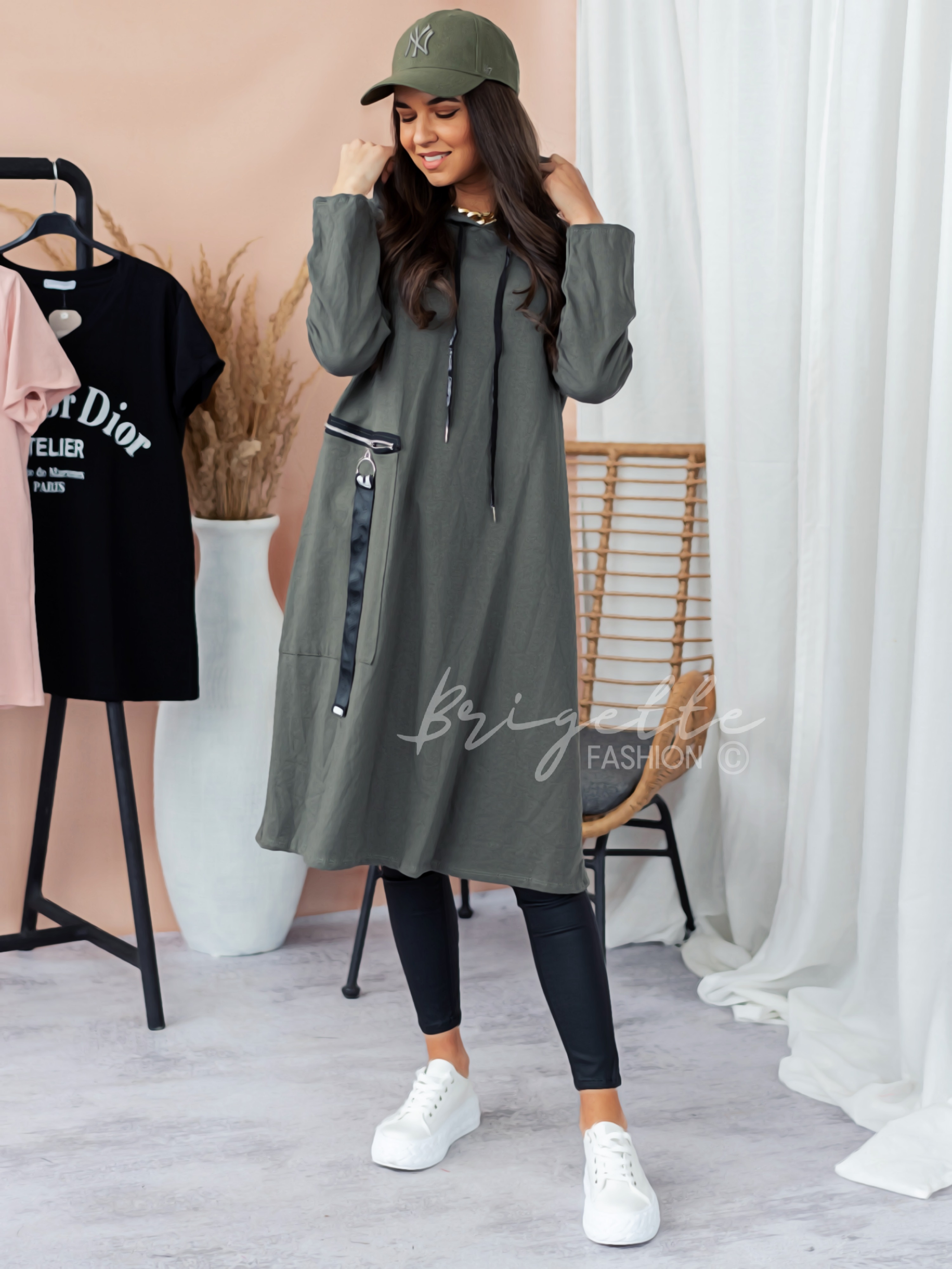 Oversize maxi mikina khaki