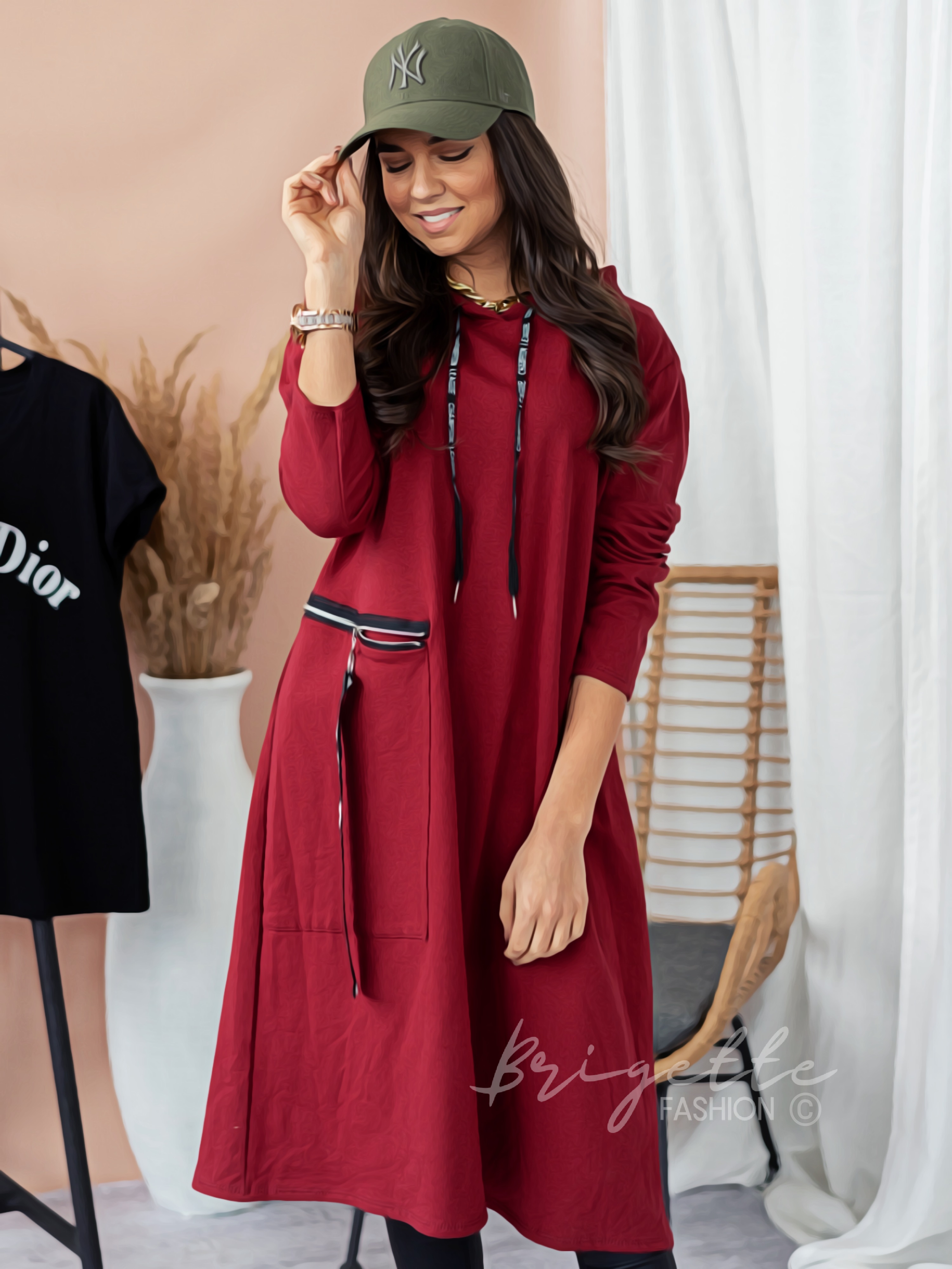 Oversize maxi mikina vínová