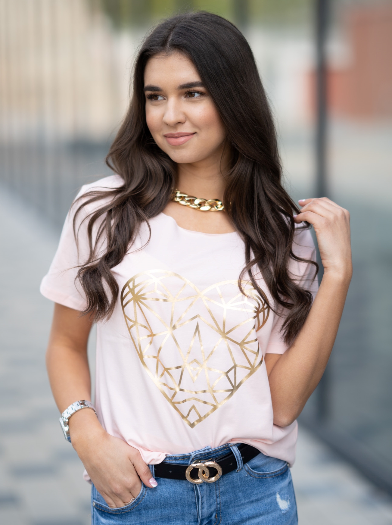 Tričko Gold Heart pudrové