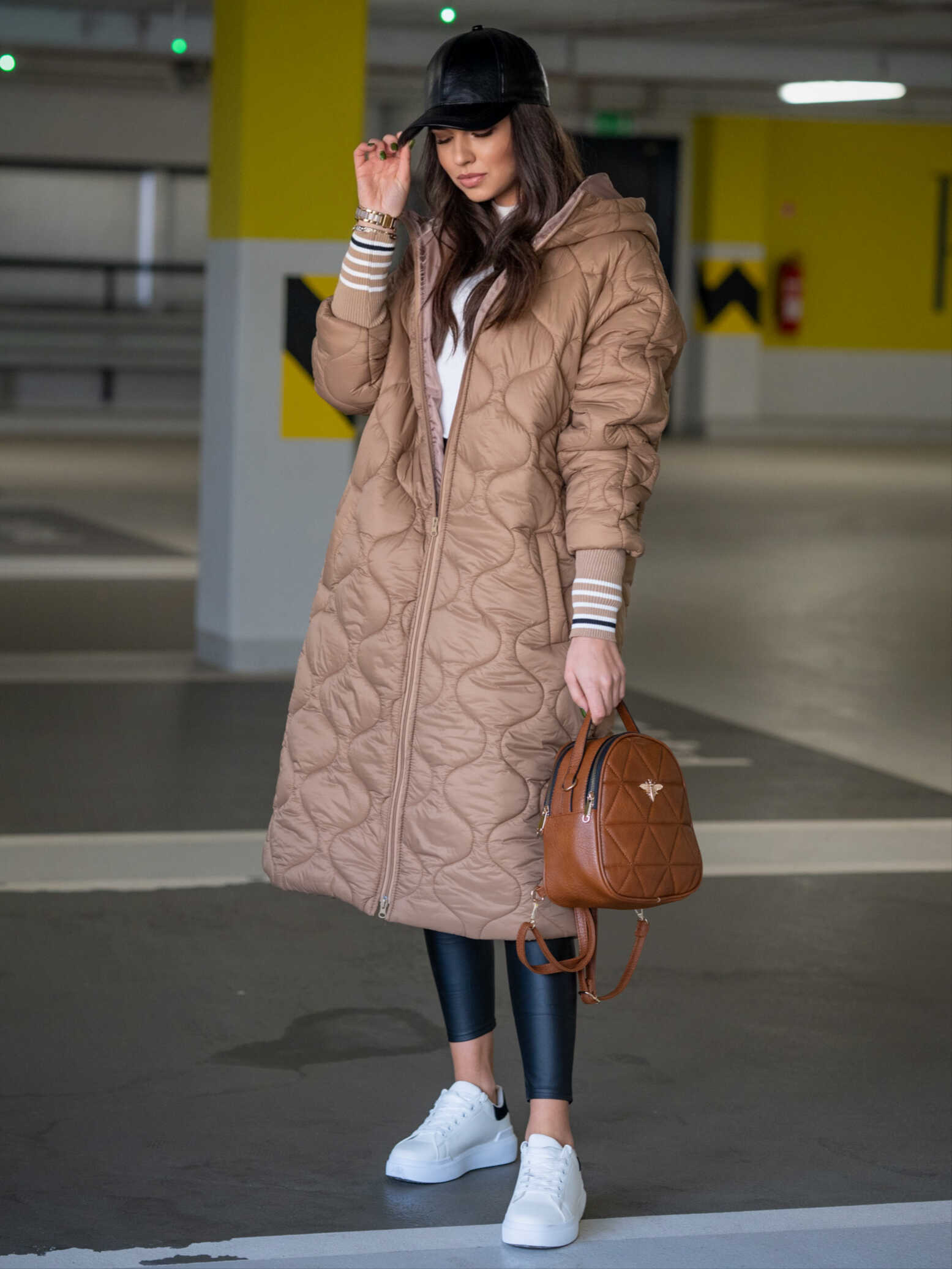 Prošívaná bunda Genime Stripes camel