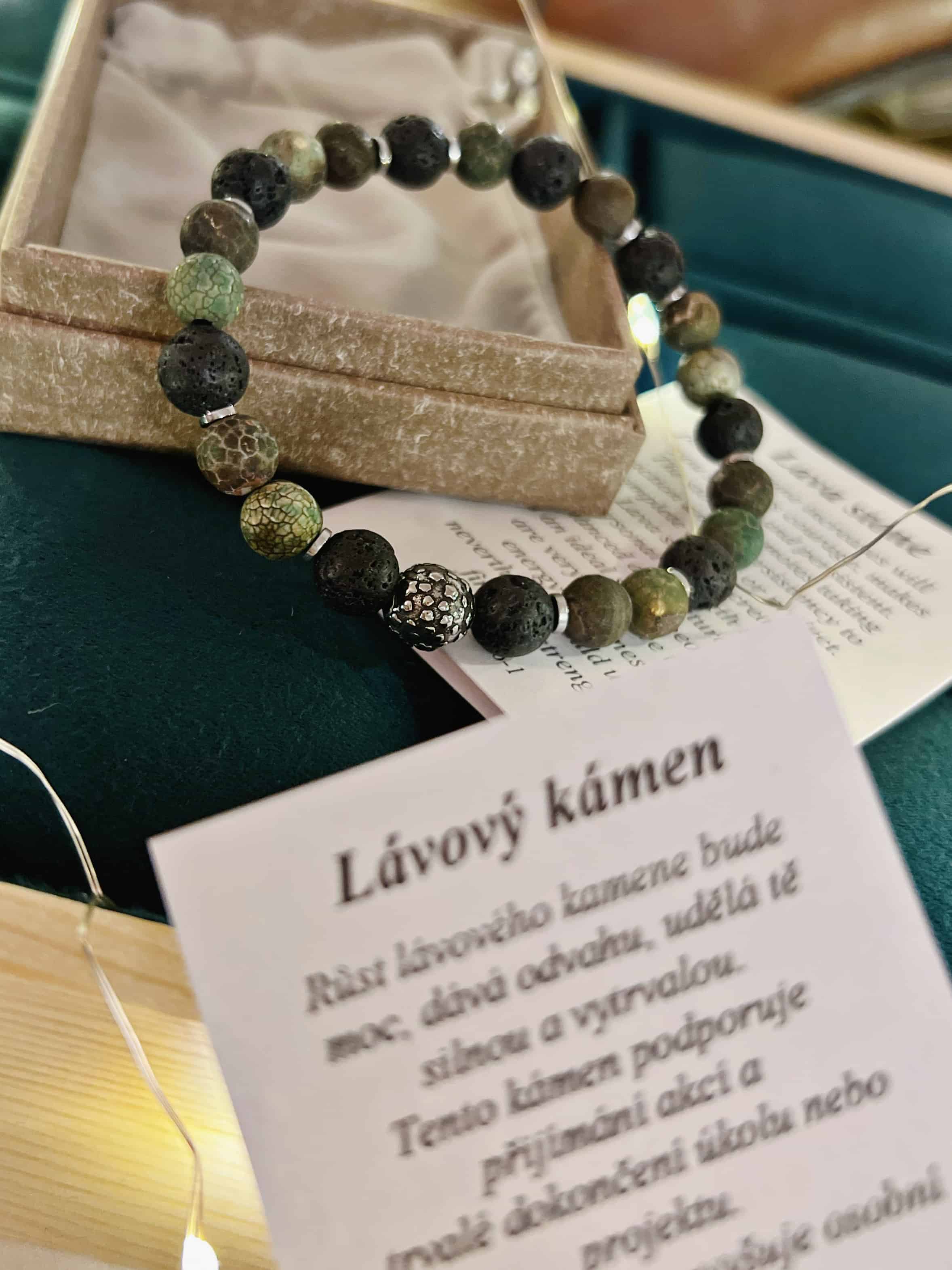 Pánský náramek Lávový kámen zelený