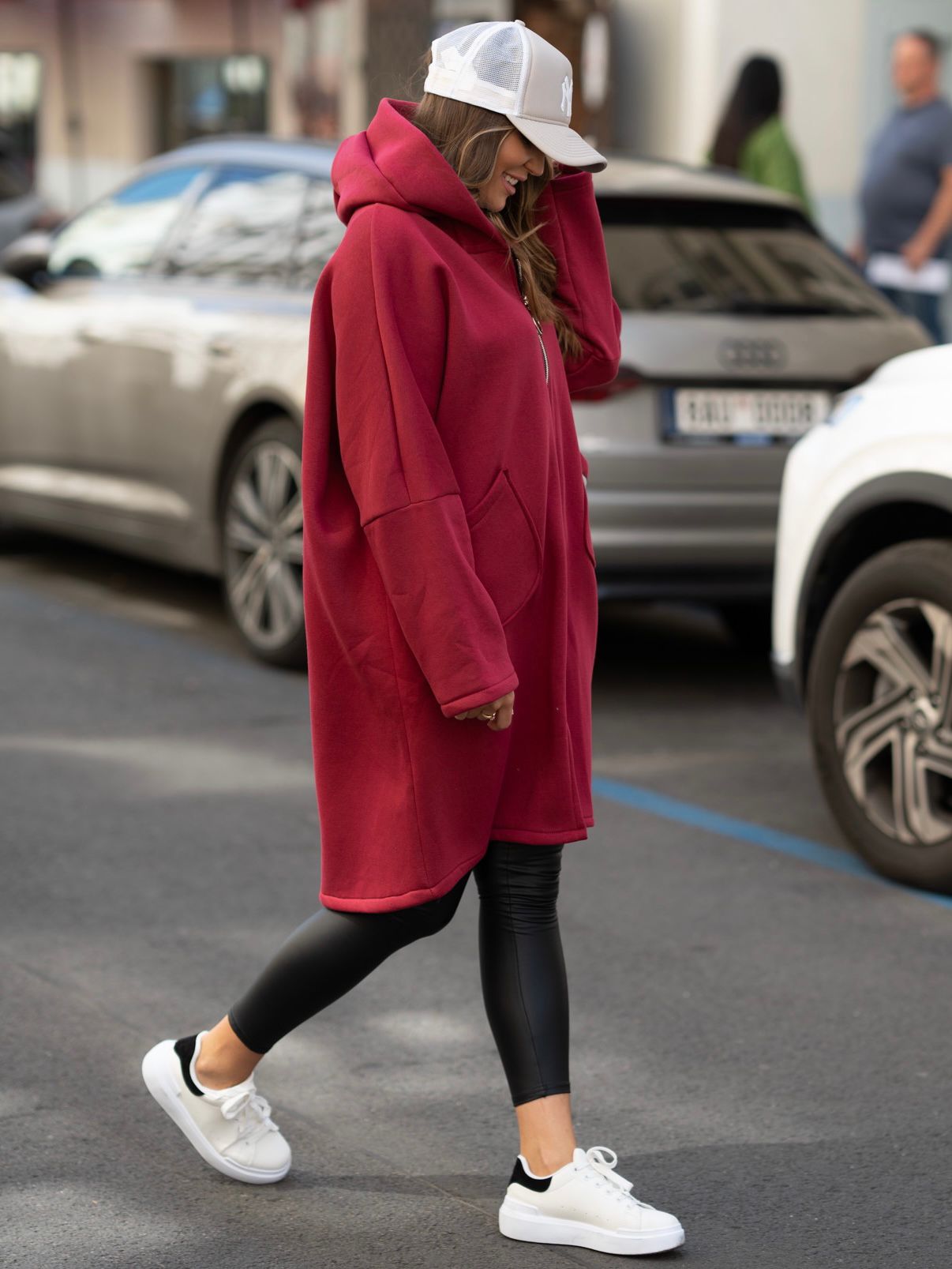 Oversize cardigan na zip červený