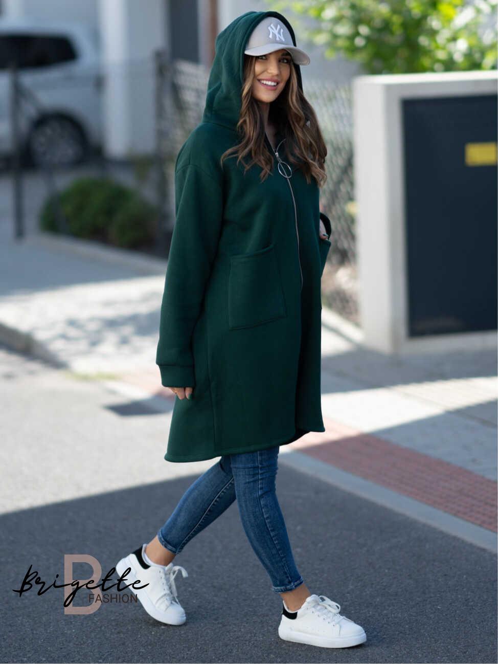 Oversize mikina na zip smaragdová