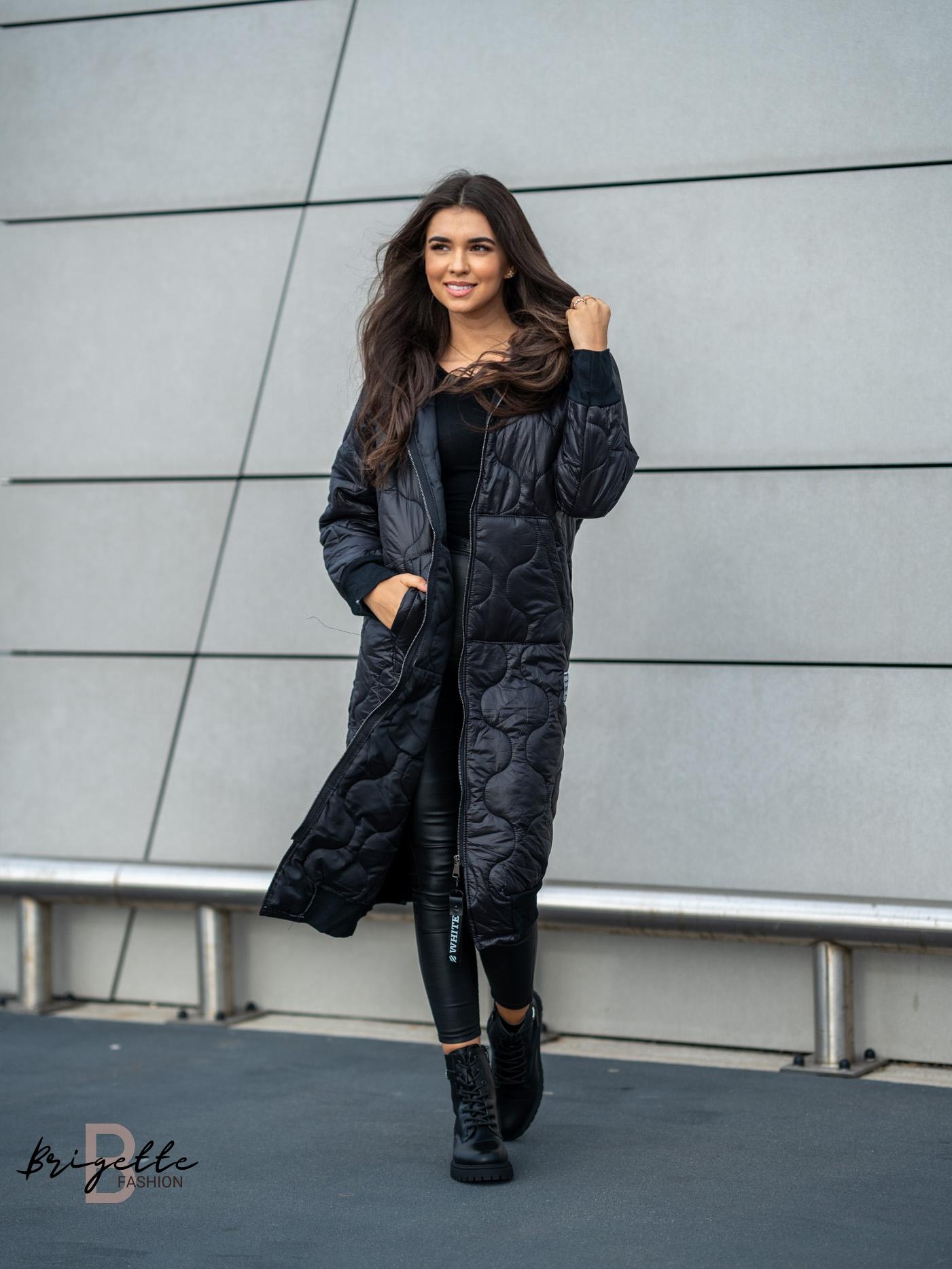 Oversize dlouhá prošívaná bunda černá
