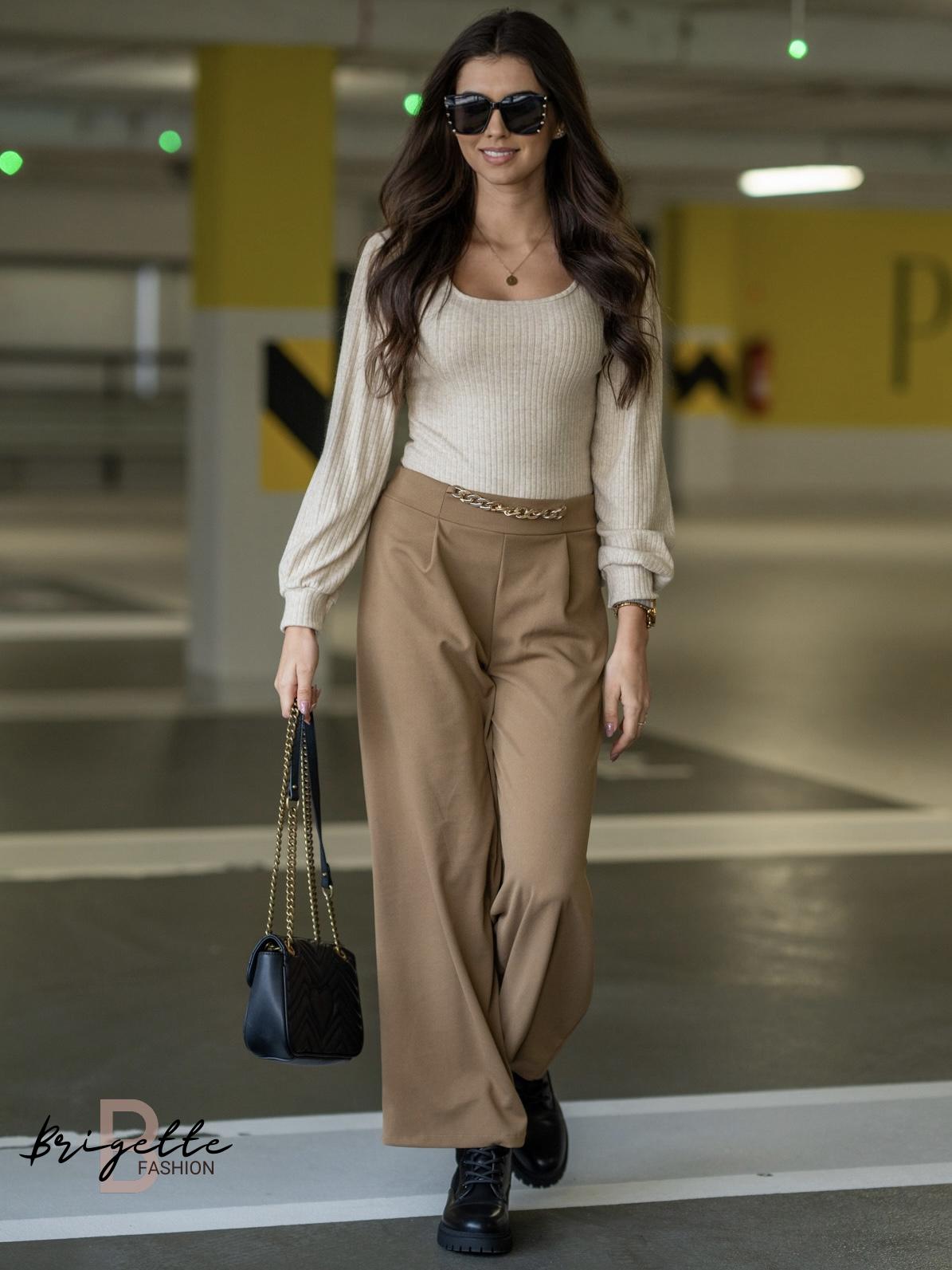 Elegantní kalhoty Chain straight camel