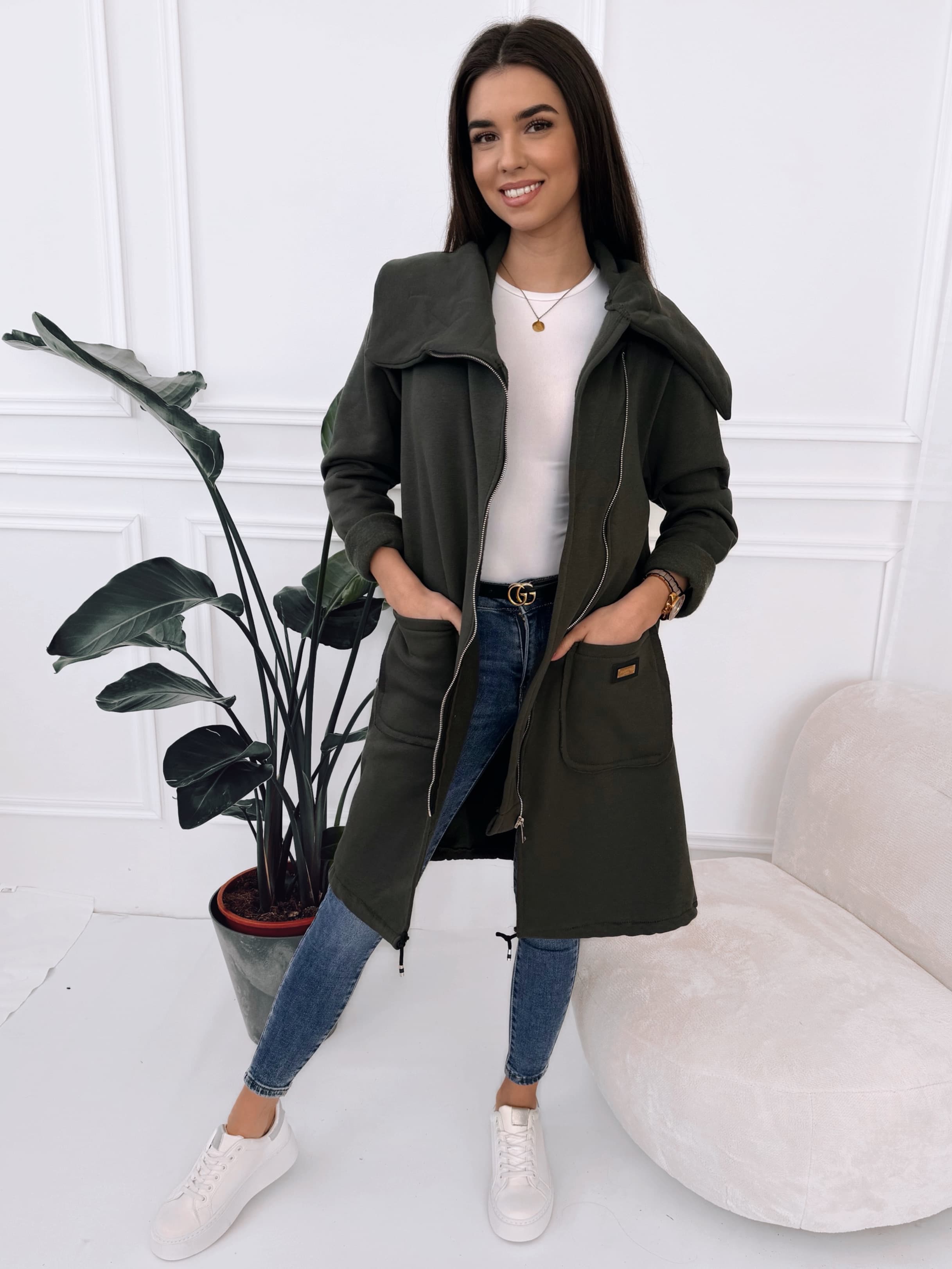 Mikina na zip khaki