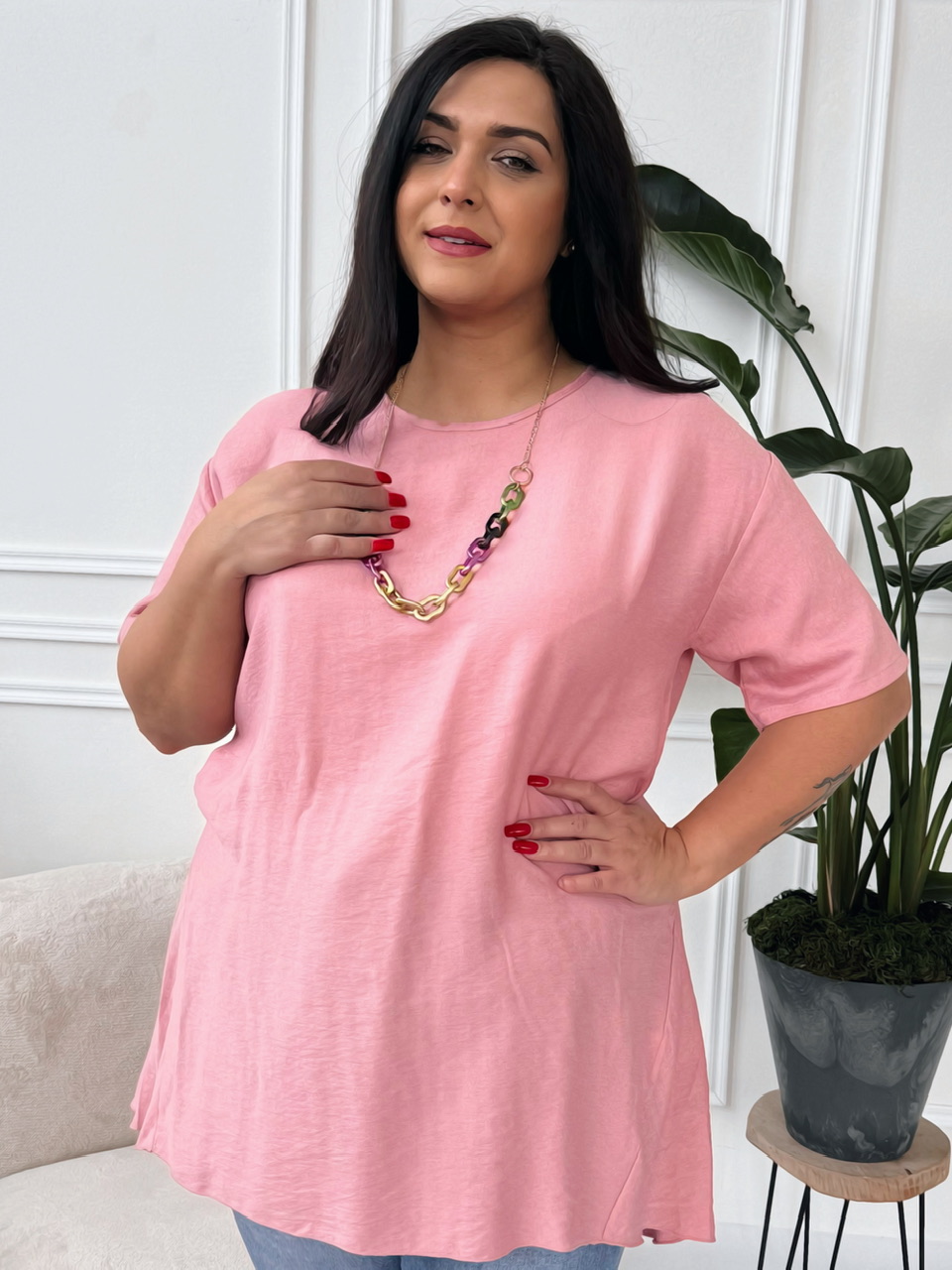 Tunika s náhrdelníkem růžová