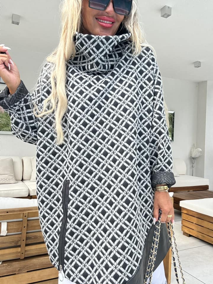 Tunika s nákrčníkem - oversize, lze nosit jako přechodový kabát