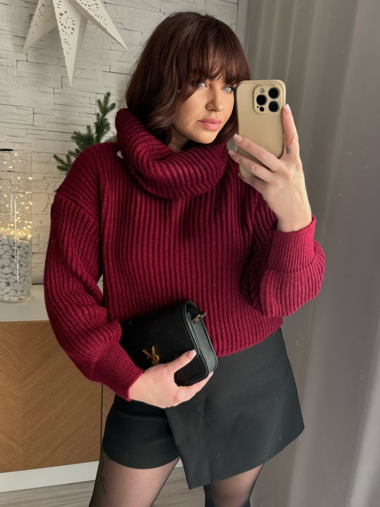 Basic rolák Croppy burgundy vínová