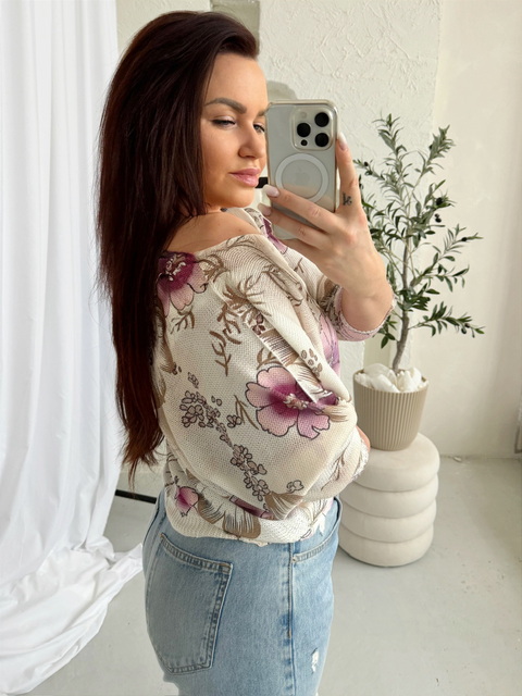 Jarní svetřík Flowers - jemná příze