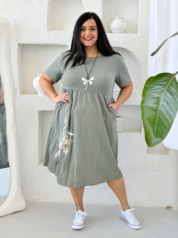 Bavlněné šaty Flower khaki