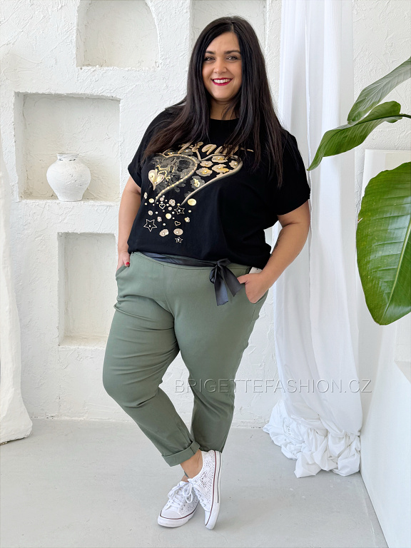 Tričko Plus size "Gold Heart" černé