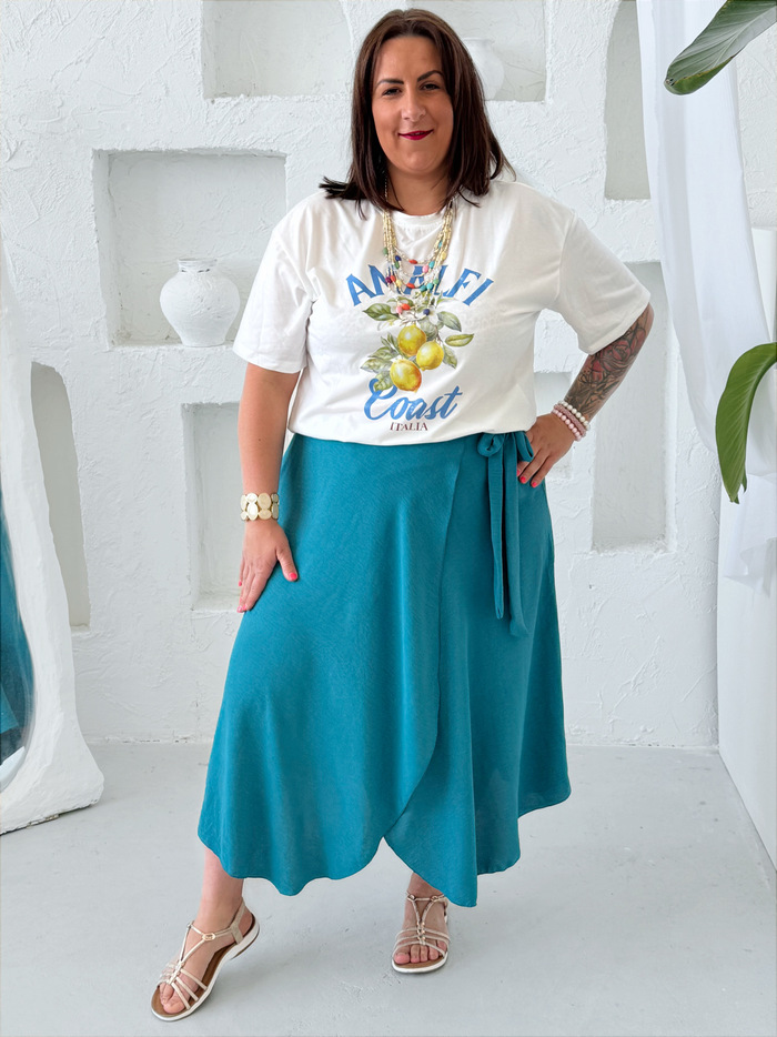 Nemačkavá sukně Julie do velikosti 3XL petrolej