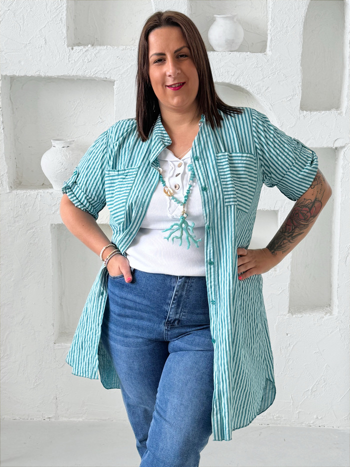 Prodloužená košile proužek tyrkysová