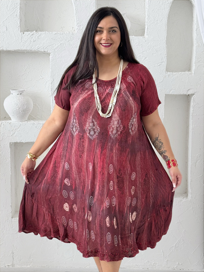 Šaty v indickém stylu Midi burgundy