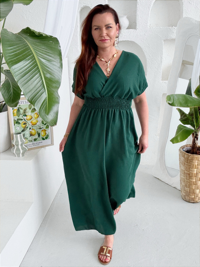 Nemačkavé maxi šaty Lady do 3XL smaragdové