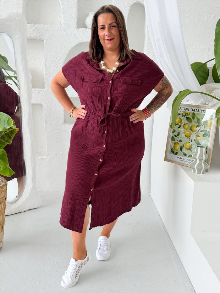 Mušelínové šaty do 3XL burgundy