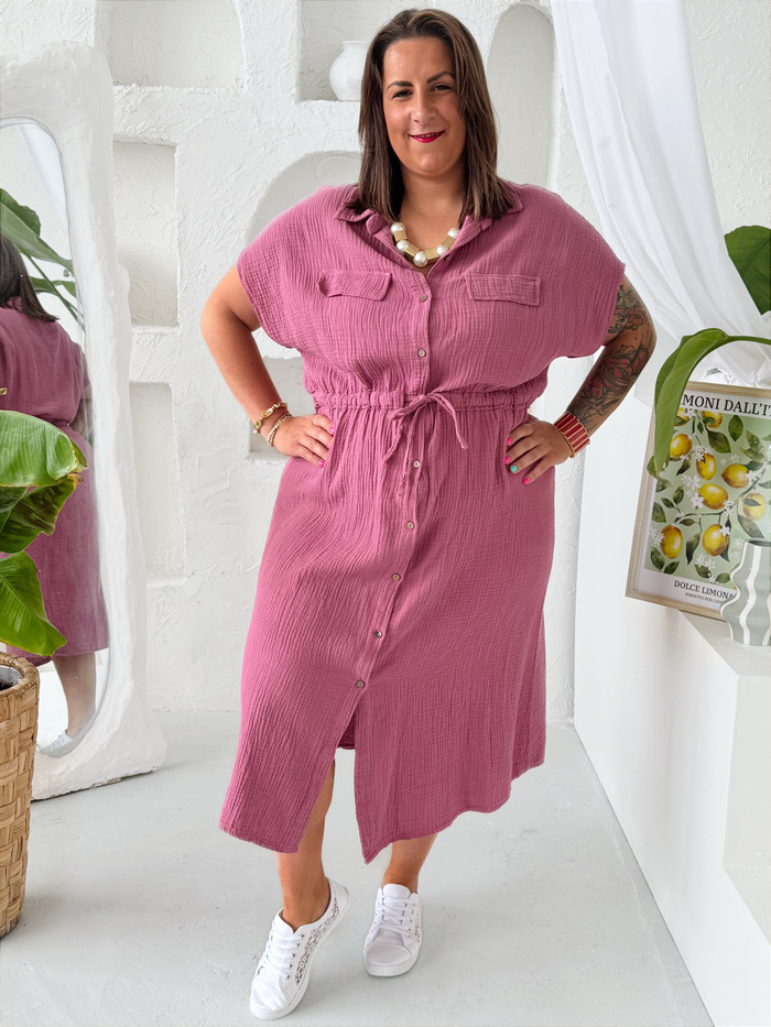 Mušelínové šaty do 3XL starorůžové