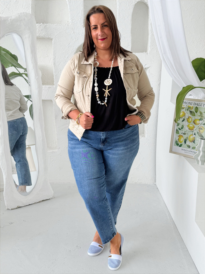 Džínová bunda elastická béžová do 4XL