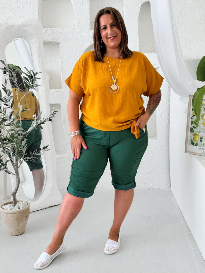 Větší superstrečové capri kalhoty Florida smaragdové