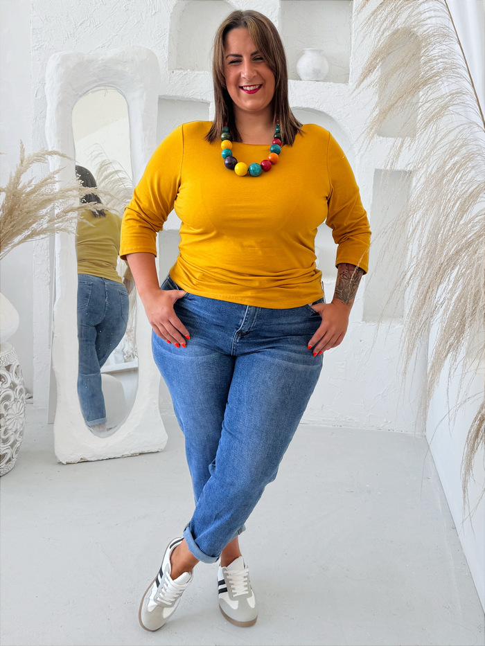 Bavlněné tričko s 3/4 rukávem do 3XL hořčicové