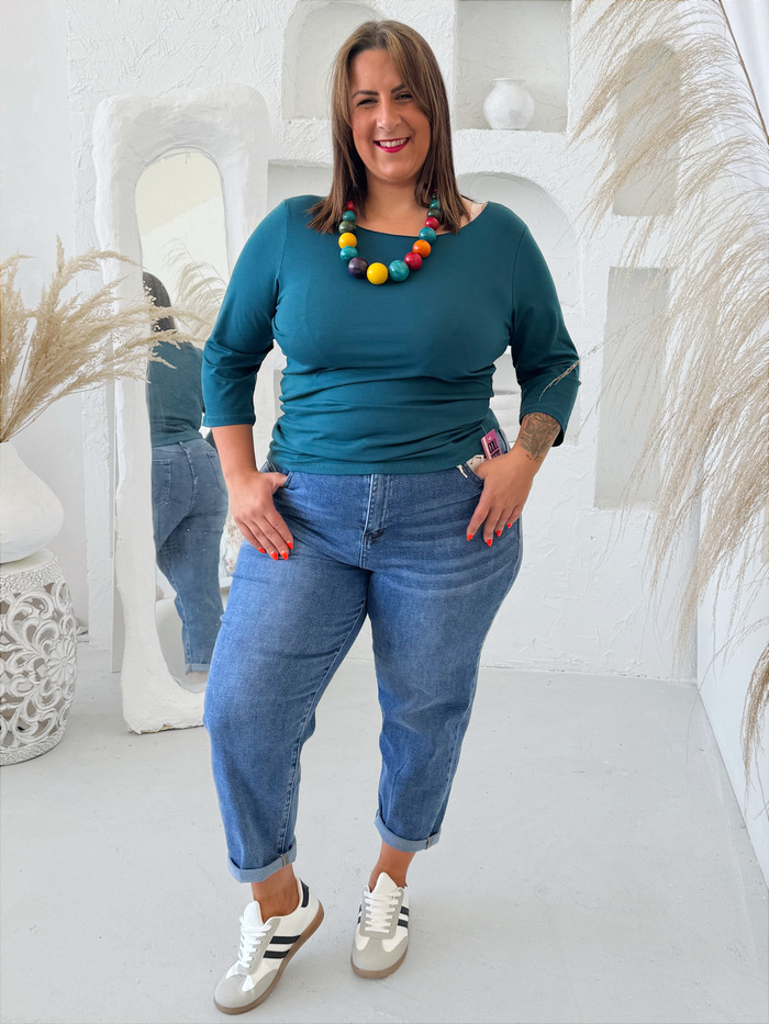 Bavlněné tričko s 3/4 rukávem do 3XL petrolej 