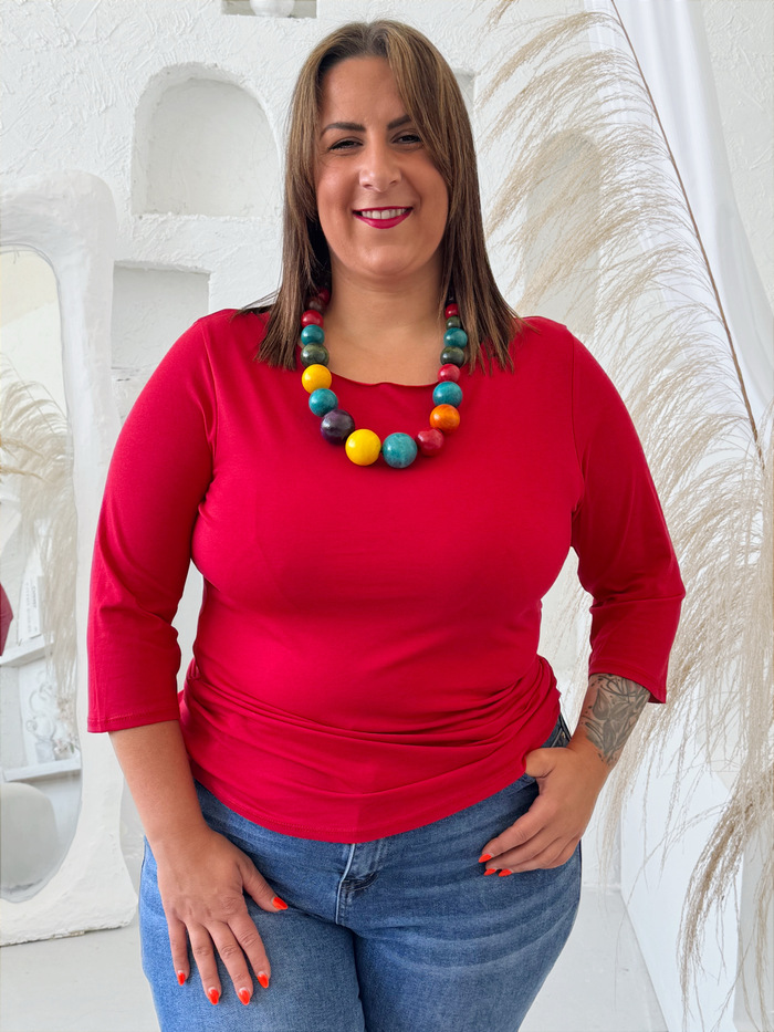 Bavlněné tričko s 3/4 rukávem do 3XL červené