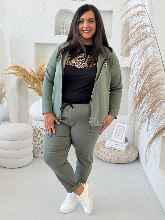 Máslová mikina Sporty na zip do 3XL - khaki