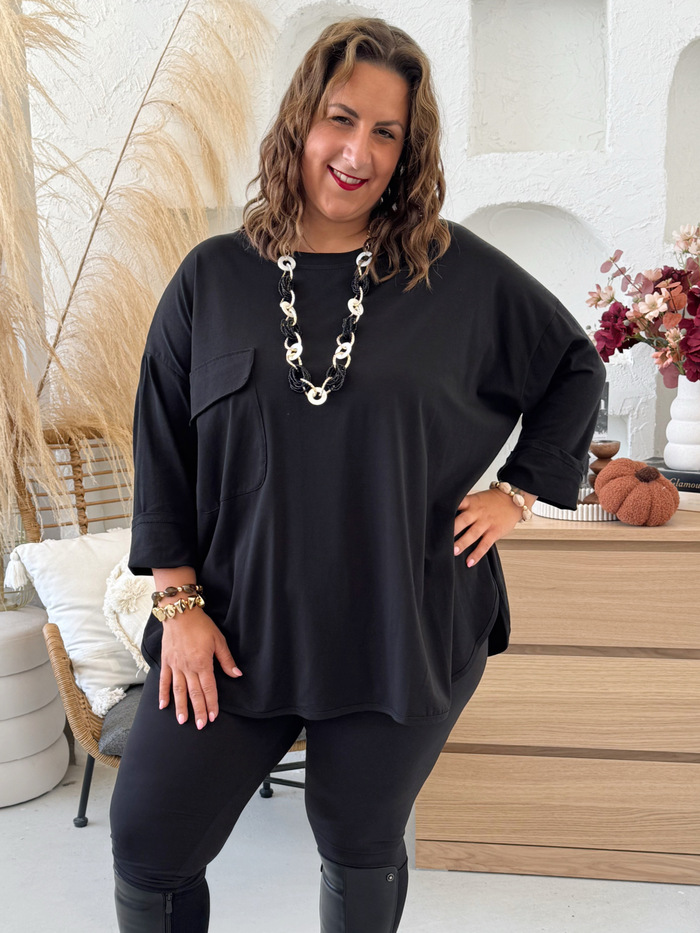 Oversize mikinové triko s kapsou do 5XL černé