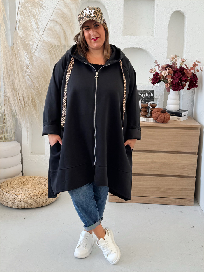 Dlouhá mikina na zip do 5XL černá