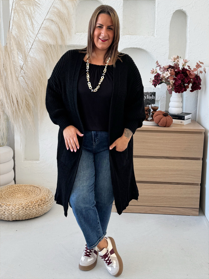 Pletený dlouhý cardigan Megan do 3XL černý