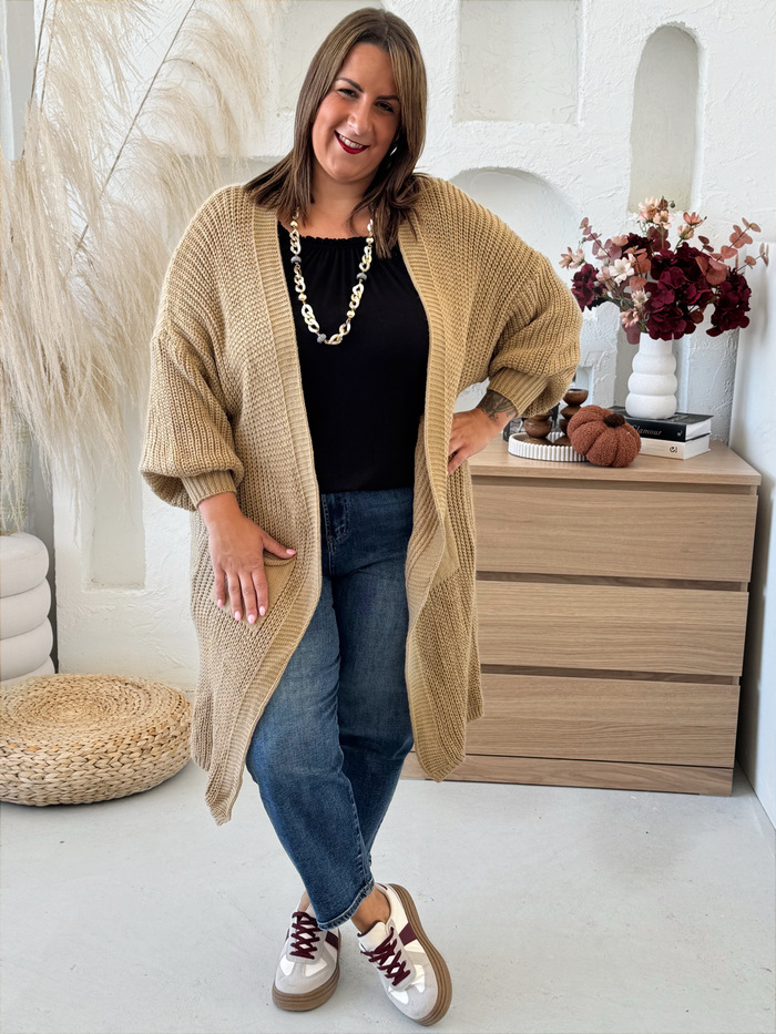 Pletený dlouhý cardigan Megan do 3XL camel