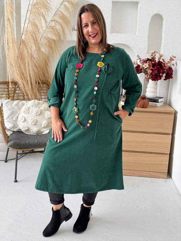 Midi šaty Manšestr Flower smaragdové do 3XL