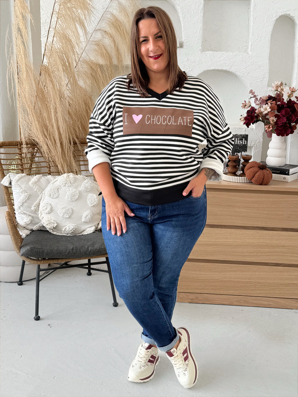 Máslová mikina Strips Love do V černá do 4XL