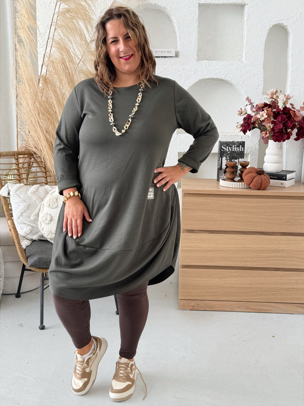 Máslové šaty Lora do 4XL khaki