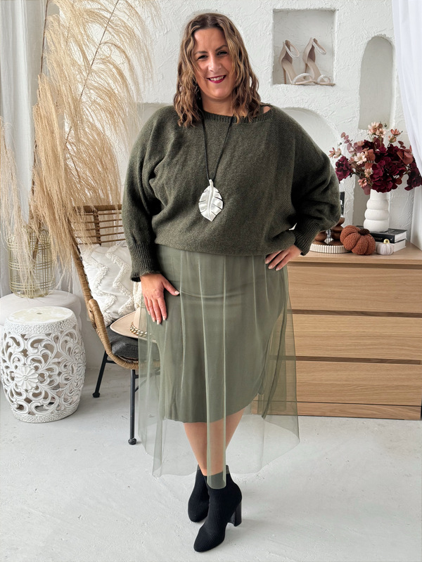 Komplet šaty + svetr do 2/3XL khaki