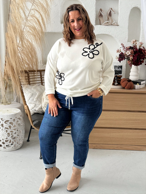 Mikina Flower do 3XL bílá